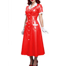 The Patent Hour | High-Gloss PVC Leather Midi Dress with Turn-Down Collar