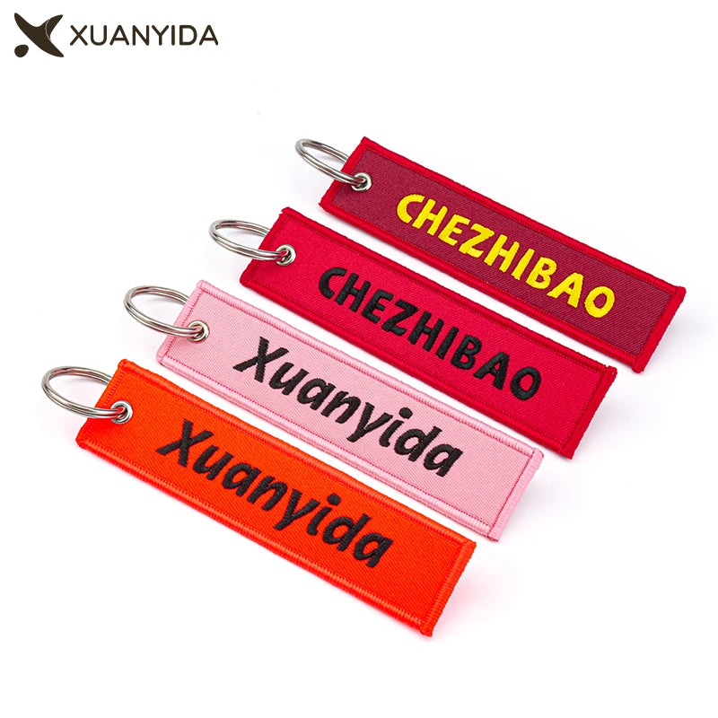 Custom Embroidered Keychain Key Tag For Car Motorcycle Double-sided Embroidery Fabric Keychains Customized Your Text Name Logo