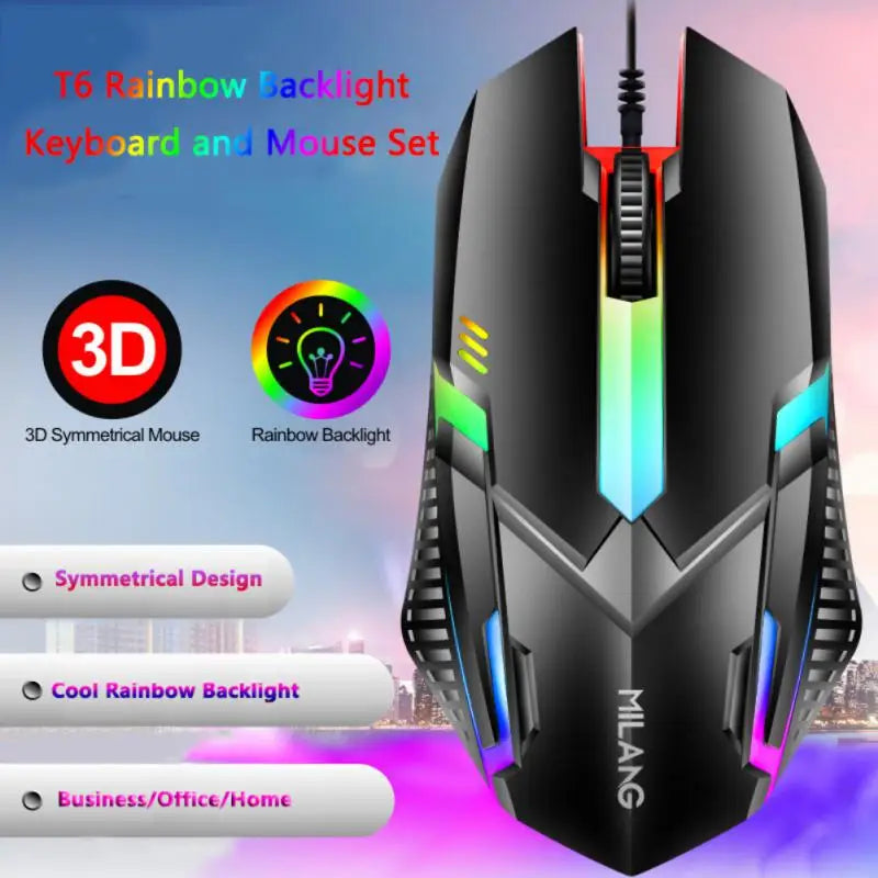 RYRA PT6  Wireless Mechanical USB Wired Keyboard Mouse Set With Rainbow LED Backlight Gaming Keyboard Gaming Mouse For Laptop PC