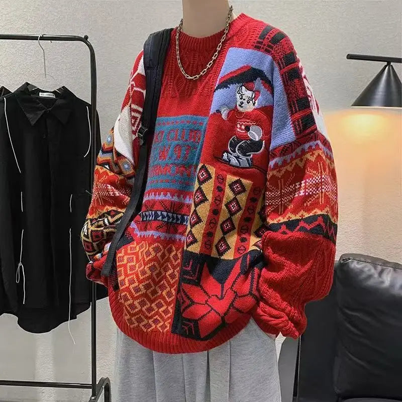 Christmas Sweater Loose New Lazy Sweater Wearing Thick Sweater Three-dimensional Cartoon Red Coat in Autumn and Winter Women