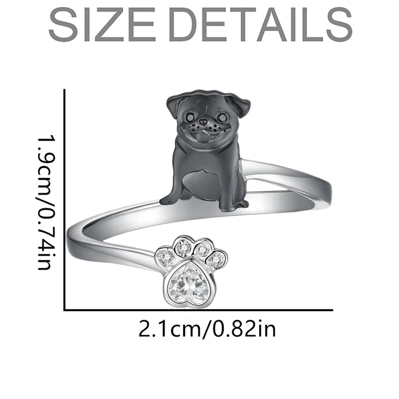 1Pc Cute Black Pug Dog Paw Open Ring Exquisite Women's Dog Jewelry Fashion Daily Accessories Perfect Gift for Dog Lovers