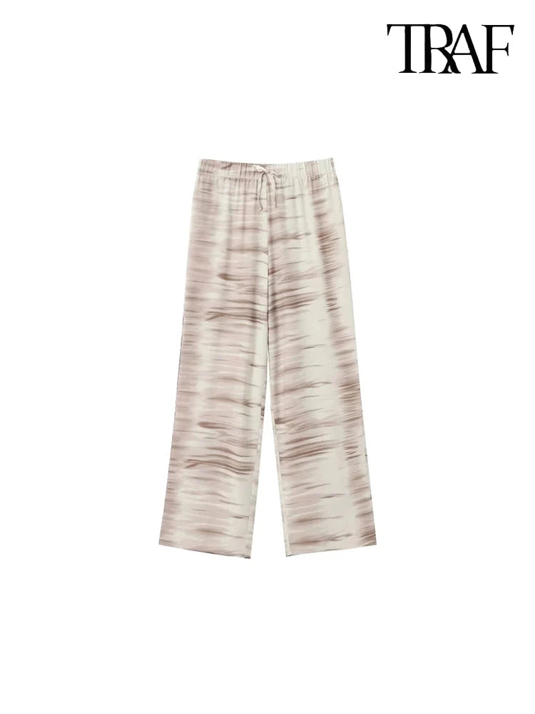 TRAF Women's Summer Tie-Dye Asymmetric Set Backless Sleeveless Hanging Neck Top + Pants Two Piece Holiday Street Casual Set