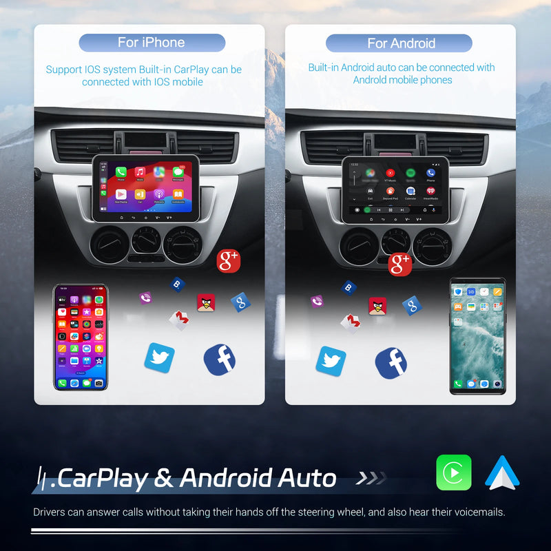 Hikity 2+32G Android 1 Din Car Stereo Radio Carplay Multimedia Player with Android auto Bluetooth WiFi GPS FM Radio Split-Screen