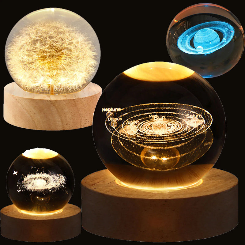 Galaxy Crystal Ball Birthday Gift Night Lamp 3D Crystal Lamp Glowing Planet Night Light Bedside Light Home Desktop Decoration