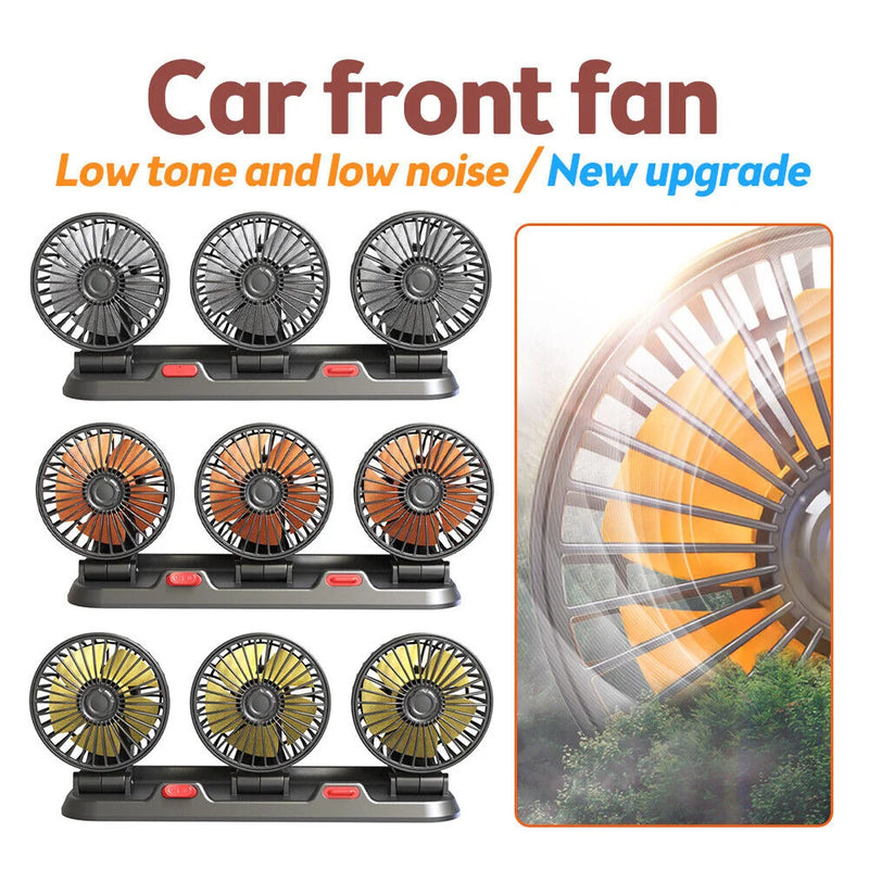 Car Fan 360° Adjustable 3 Head Air Fan Automotive Electric Fan USB/12V/24V Fan 2 Speeds Car Silent Fan For Home Desk Office&Car