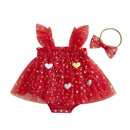 Adorable Baby Girl  Ruffle Sleeve Heart Print Tutu Dress with Matching Headband Set for Summer Outfits