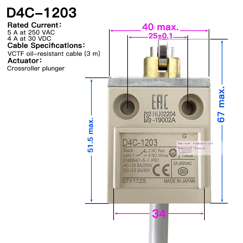 High strength waterproof travel limit switch D4C-1202 1201 1203 1220 1224 1231 1232 1233 1250 1260 1620 3324 Enclosed switch1227