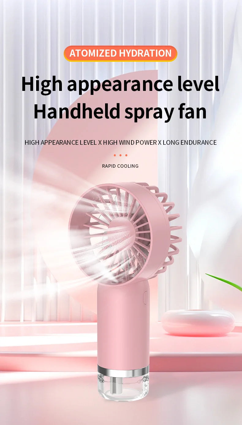 Handheld Spray Fan，Mini Air Conditioner USB Rechargeable Portable Humidifier Mist Cooler Cooling Spray Humidifier Fan for Office