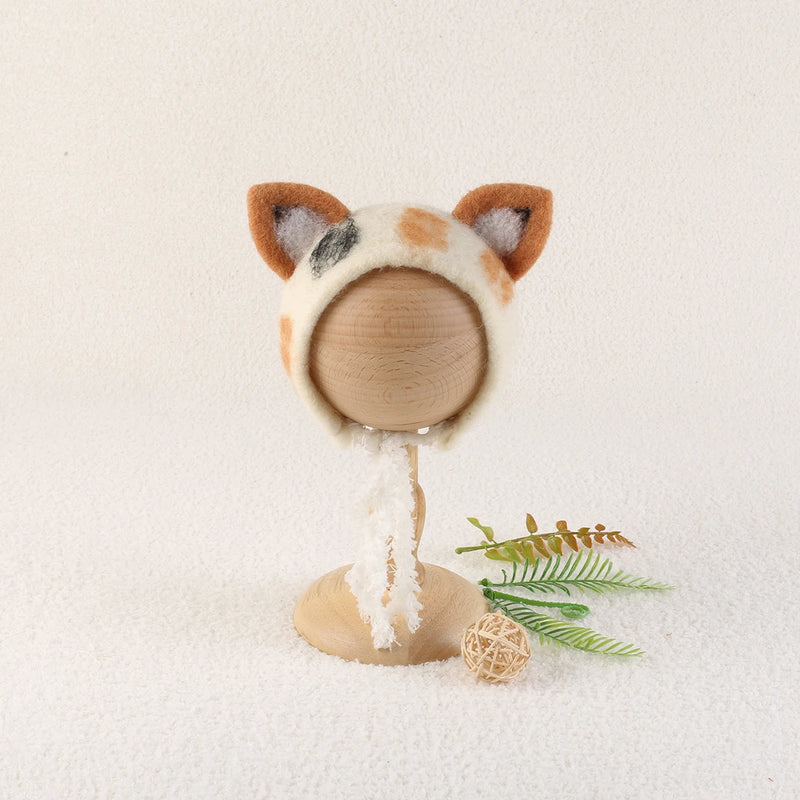 Newborn Wool Felt Fox Flower Bonnet Newborn Photography Props Baby Animal Floral Garden Hat Photo Shoot