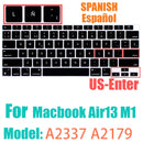 Spanish layout Keyboard Cover for For MacBook Air 13.6/15 M4 M3 M2 A3240 A2941 A3241 A3114, MacBook Pro 14" 16" 13"  12" black