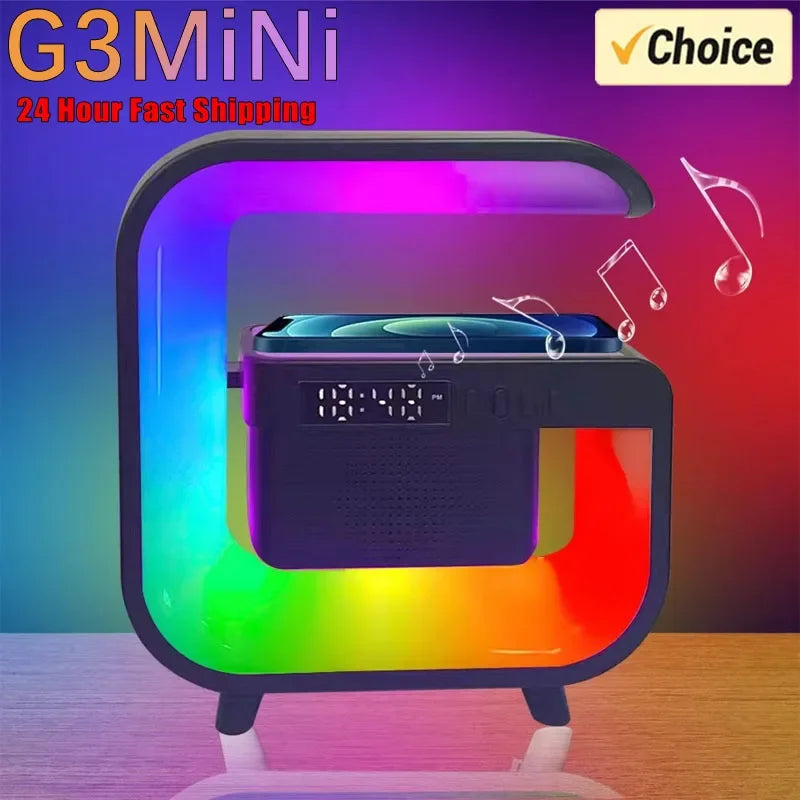 Multifunction Wireless Charger Stand Bluetooth 5.0 Speaker FM TF RGB Night Light Fast Charging Station for iPhone Samsung Xiaomi