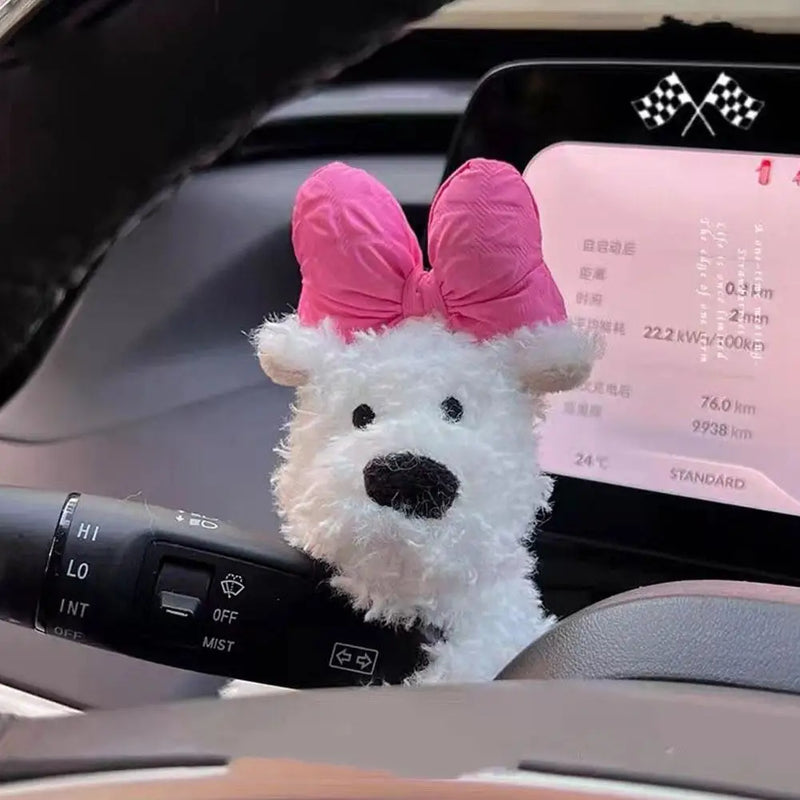 Puppy Plush doll Clutch Decor,Car Wiper Turn Signal Switch Decoration,kawaii Dog Car Wiper Doll Car Interior Accessories
