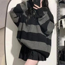 Striped Contrasting Sweater Women's Long Sleeve Knitted Sweatshirt Korean Fashion Streetwear Pullover Autumn New Casual Jumper