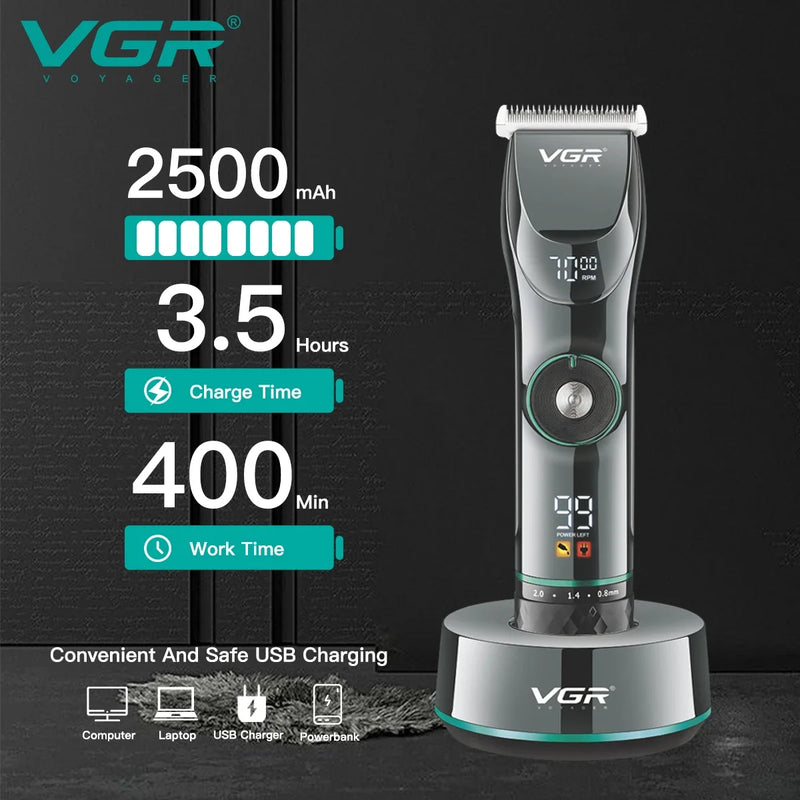 VGR Hair Trimmer Adjustable Hair Cutting Machine Cordless Hair Clipper Electric Barber Digital Display Trimmer for Men V-256