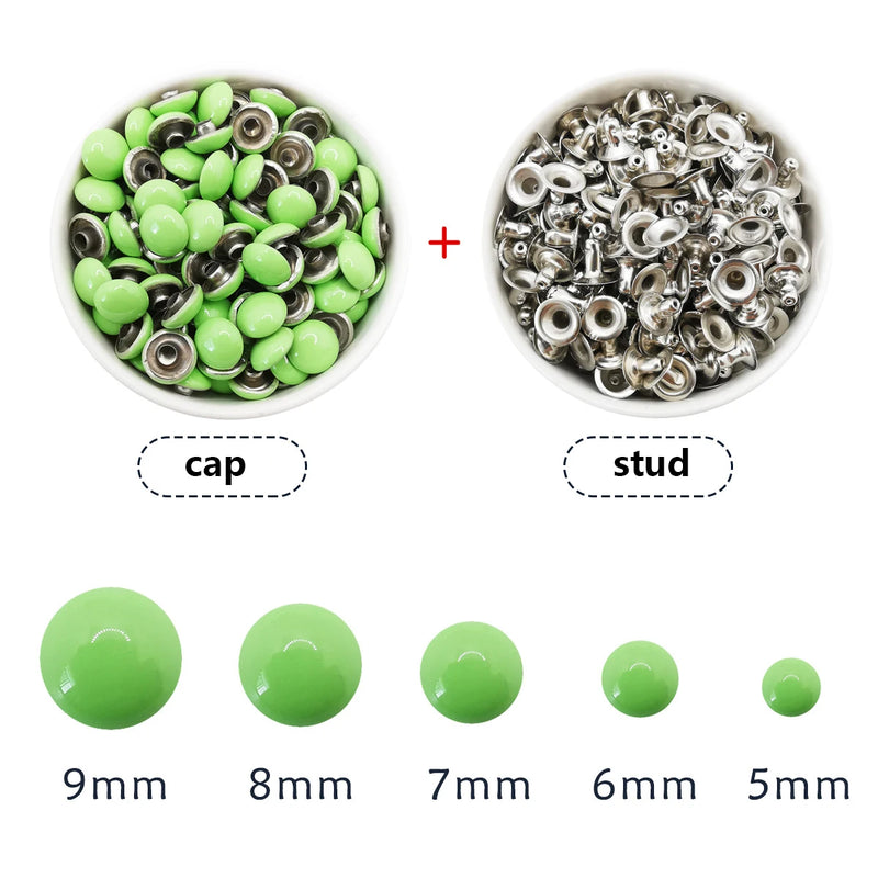 100sets Dome Cap Rivets 14 Colors Metal Studs Round Rivet for Leather Craft Bag Belt Clothing Garment Shoes Collar Parts