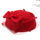 100% Wool Fashion Cashmere Top Bow Hat with Veil Photography Cocktail Tea Party Decoration Autumn Winter Hat