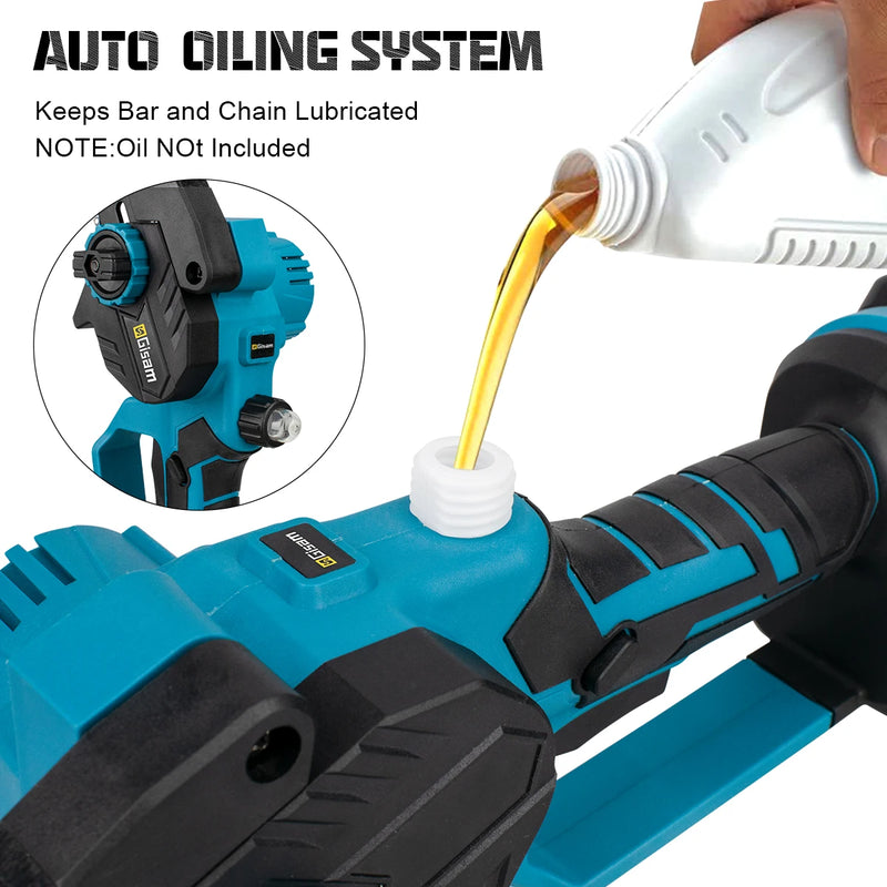 Gisam 8 Inch Brushless Electric Chainsaw Cordless Electric Saw Woodworking Garden Pruning Saw Tool For Makita 18V Battery Pins