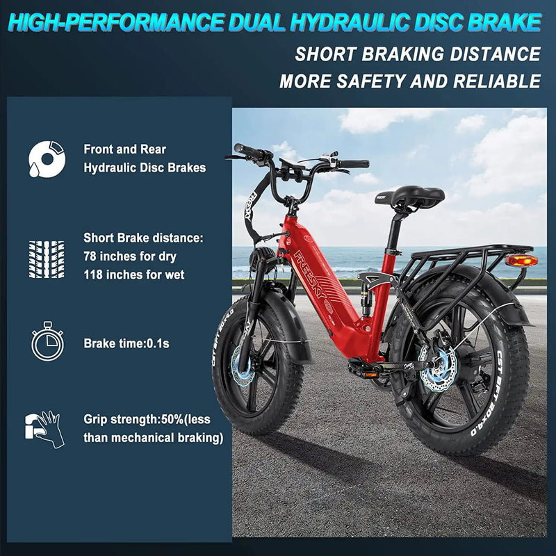 Step-Thru Electric Bike for Adults 30MPH 750W High-Speed Motor 48V 15AH Cell Battery, 35-80Miles Full Suspension Ebike