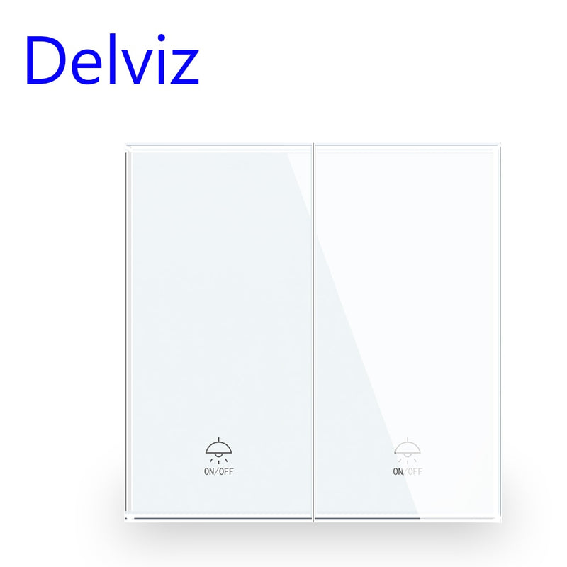 Delviz 16A wall light switch, grey crystal glass panel, Lamp push button switch controller, 1gang 2ways UK Standard Power Switch