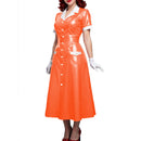 The Patent Hour | High-Gloss PVC Leather Midi Dress with Turn-Down Collar