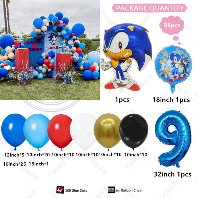 96pcs Sonic Themed Birthday Party Decoration Balloon Garland Set Is Suitable for Boys' Birthday Baby Shower Party Decoration