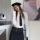 Jk Women Blue Shirt Korean Preppy Style Sweet Tie Long Sleeve Female Blouse Spring New Fashion Turn Down Collar Ladies Tops