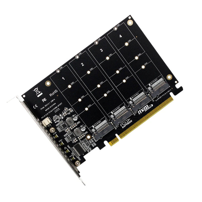 4 Port M.2 NVME SSD To PCIE X16 Hard Drive Converter Support 2230/2242/2260/2280 Support M.2 PCI-E SSD/M.2 Device NVME Protocol