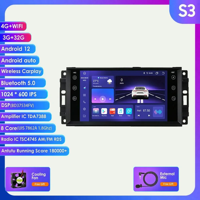 7"7862 Android Carplay Car radio multimedia For Jeep Grand Cherokee Compass 300C Wrangler Dodge Patriot Chrysler Journey 2din FM