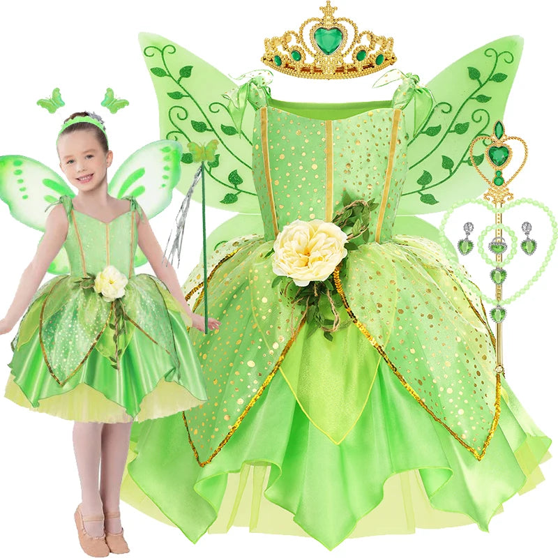 Disney Children Tinker Bell Princess Costume Girl Party Fancy Flower Vestido Christmas Birthday Carnival Dress Up Disguise Frock