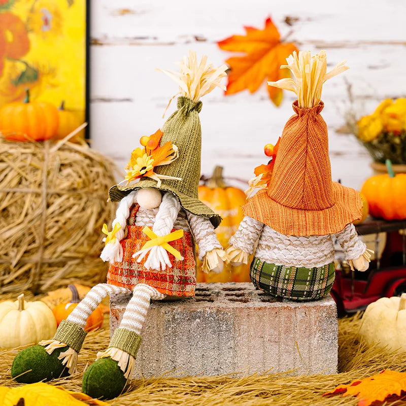 Scarecrow Gnome Thanksgiving Doll Pumpkin Maple Leaf Faceless Doll Harvest Season Ornament Home Tabletop Decorations