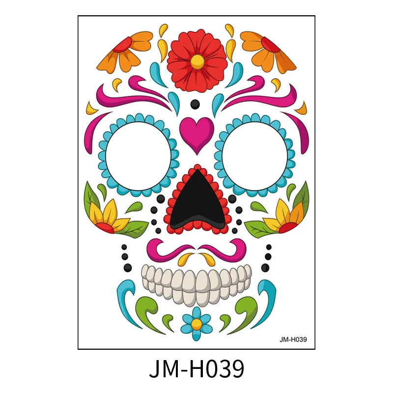 1Sheet Waterproof Sweatproof Day of the Dead Masquerade Spooky Makeup Temporary Stickers Halloween Face Tattoo Stickers