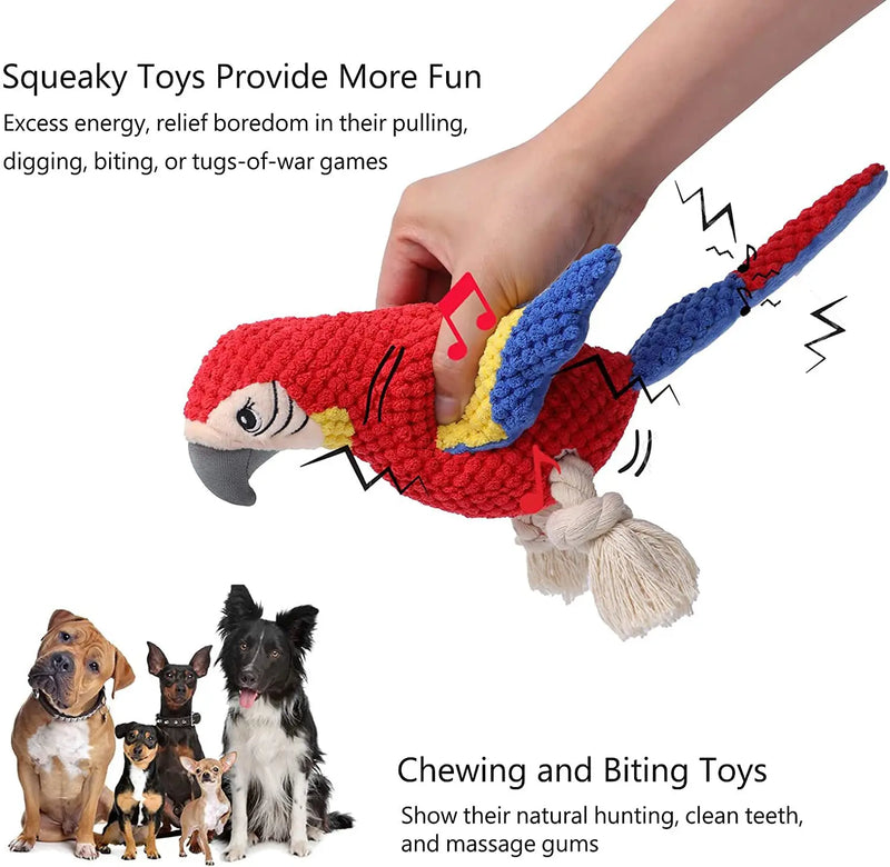 Indestructible Plush Parrot Dog Toy, Squeaky Stuffing Toy, Pet Supplies for Small and Big Dogs