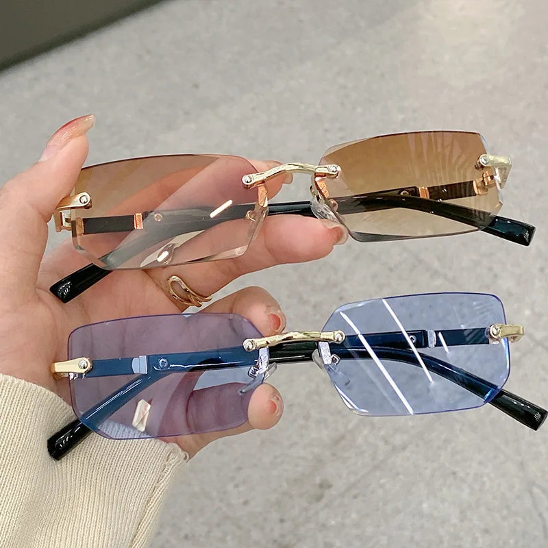 Rimless Rectangle Sunglasses Fashion Men Women Shades Small Square Sun Glasses For Female Trendy Summer Outdoor Accessory