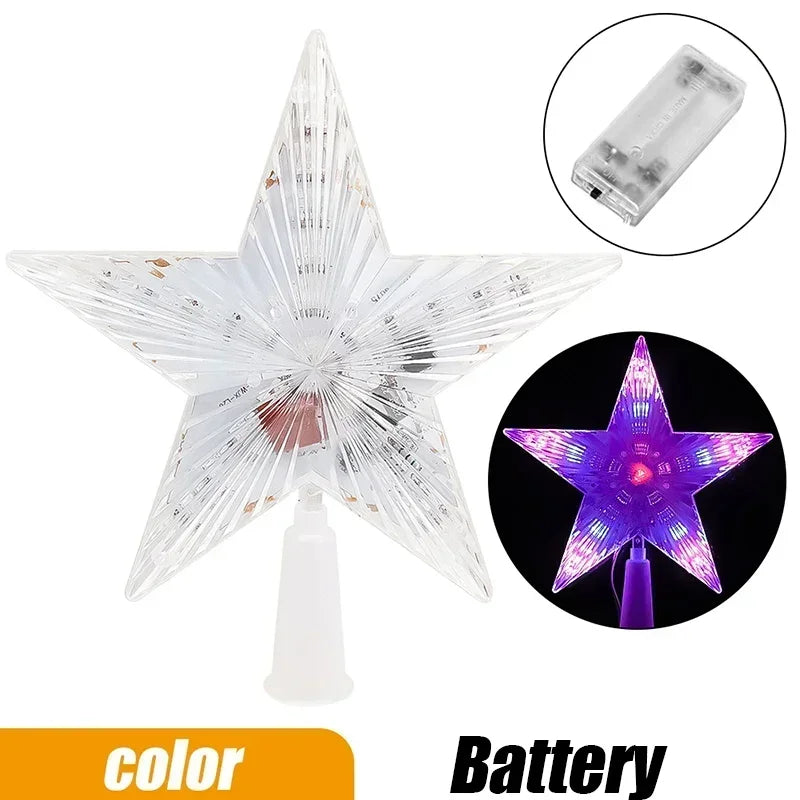 Christmas Star Tree Topper Lights LED Glowing Star Lamp Sparkling Night Light Xmas Tree Top Ornaments New Year Home Party Decor