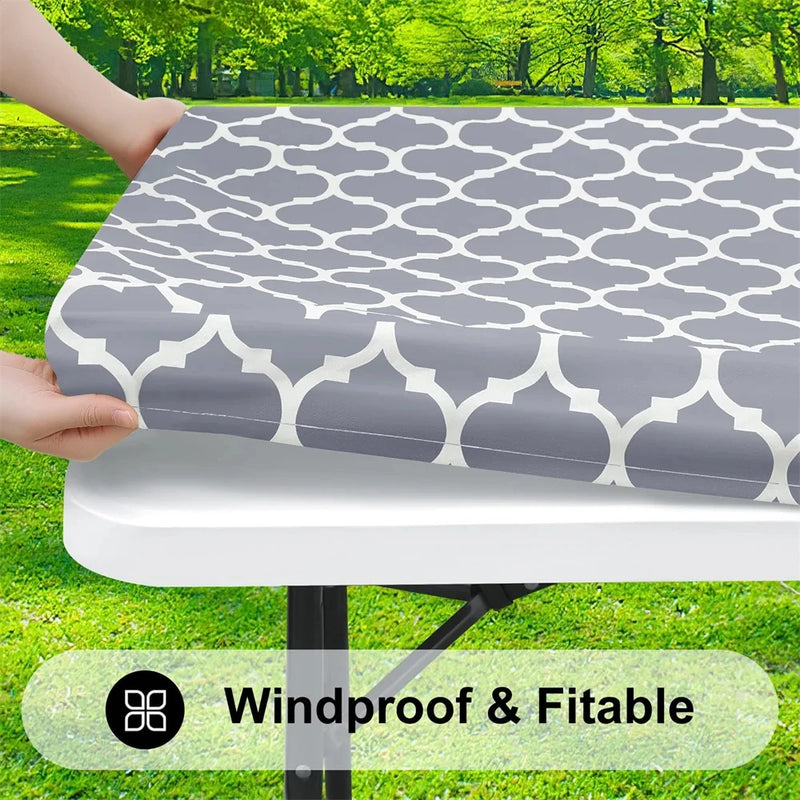 Kitinjoy Rectangle Tablecloth Waterproof Elastic Fitted Table Cover For 4 Foot Table Wipeable Table Cloth Camping Indoor Outdoor