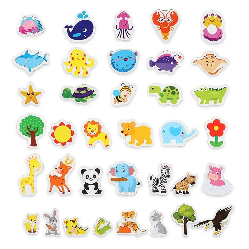 12pcs/lot Animal Fridge Magnet Fish and Crab Wooden Fridge Magnet 3D Cartoon Sticker Toy for Kids Diy Office Whiteboard Gadget