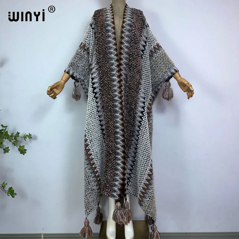 WINYI woman Winter Knitted cardigan coat Loose Christmas Fashion hipster party dress Thick Warm free size Female cloke overcoat