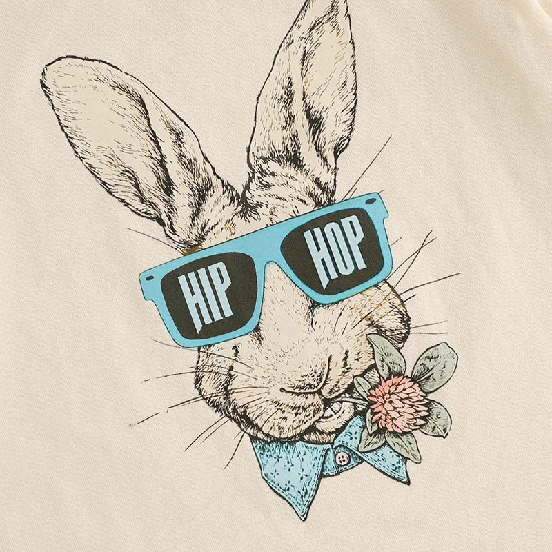 Adorable Toddler Boys Easter Outfits with Bunny Print Round Neck Short Sleeve T-Shirts and Elastic Waist Shorts - 2 Piece