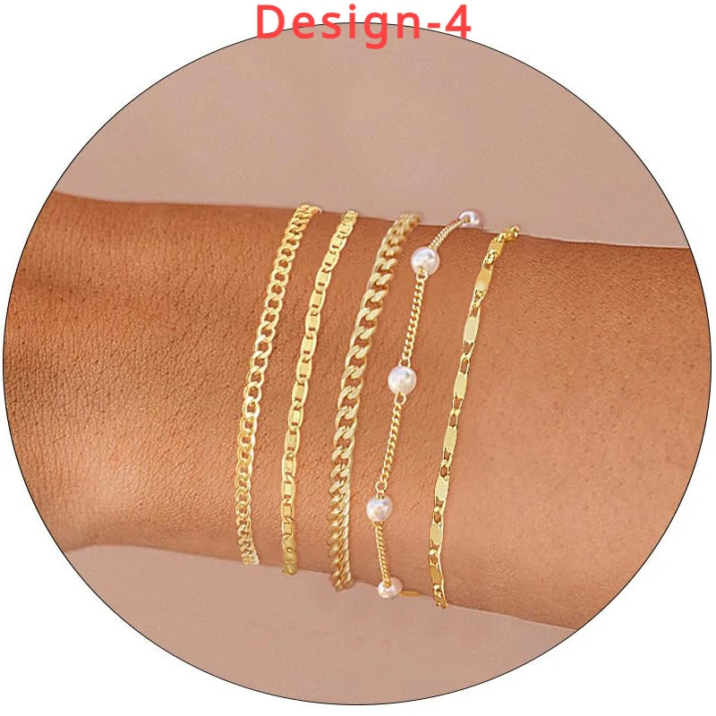 14K Gold Plated Stainless Steel WATERPROOF Layering Bracelet for Women Teen Girls, Dainty Summer Beach Boho Beaded Bracelet Set