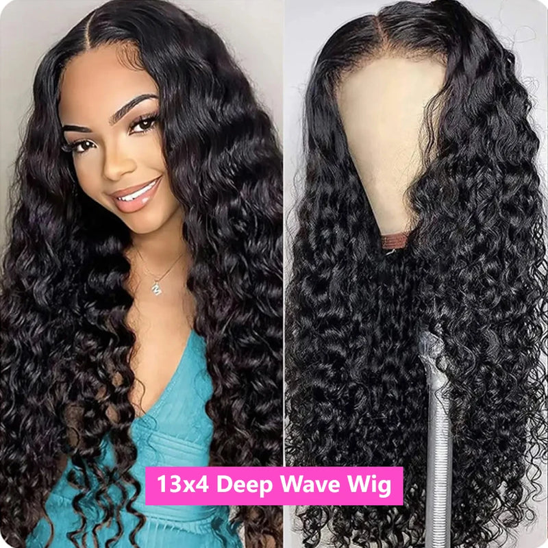 200 Density Deep Wave 13x4 13x6 Transparent Lace Frontal Wig Human Hair Water Curly 4x4 Lace Closure Wigs For Black Women Bling