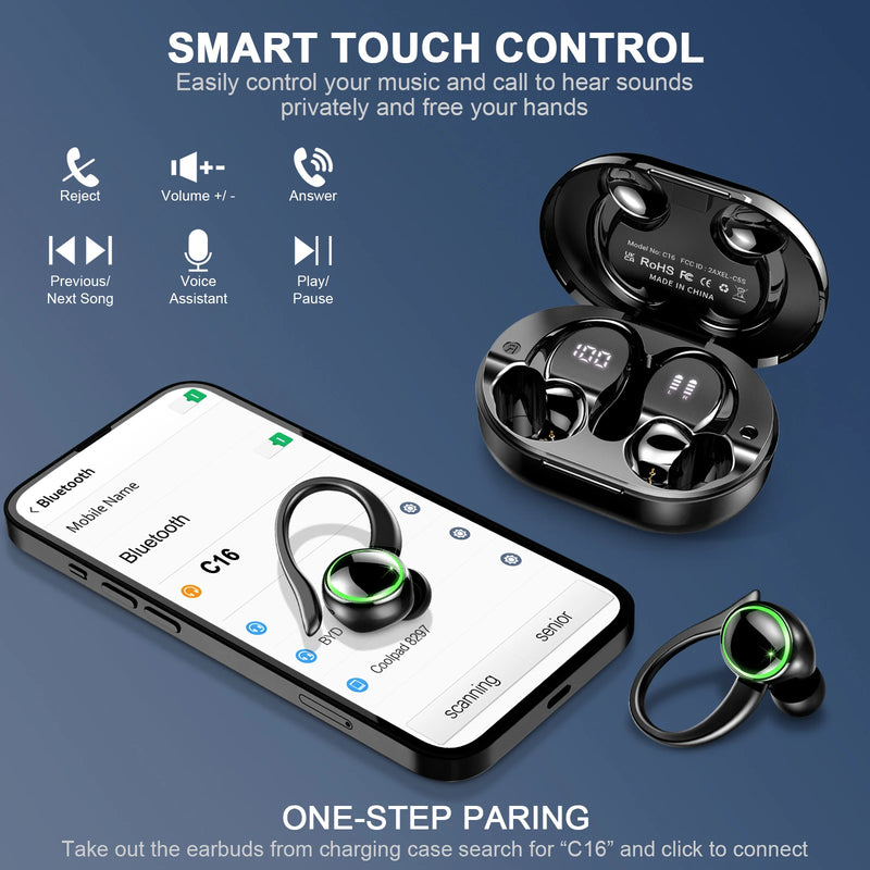 DRSAEC Wireless Earbuds Sports, Bluetooth Headphones 5.3,4 ENC Noise Cancelling Mic, IP7 Waterproof Headset, 50H Playback.