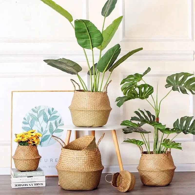 1Pc Nordic Style Seaweed Wicker Home Storage Perfect For Dirty Clothes Plants And Sundries Hanging Decor Basket