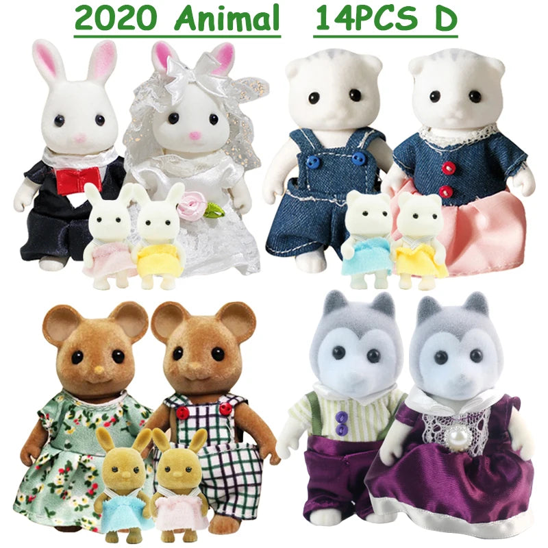 Easter Bunny 10-18Pcs Forest Family Miniture Animals Doll Toy Simulation 1:12 Reindeer Panda Figure Girl Dollhouse Birthday Gift