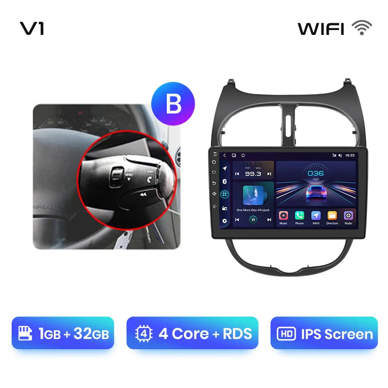 Junsun V1 Wireless CarPlay AndroidAuto Radio For Peugeot 206 206CC 206SW 2001-2008 4G Car Intelligent Systems 2Din Autoradio GPS