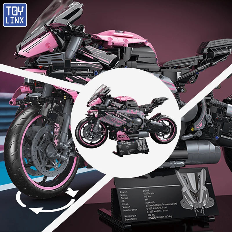 Cyberpunk Pink Motorcycle Desktop Decorations 2045PCS Racing Building Block Model  Kid Toys Christmas Easter Festive Gift Giving
