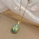 Greatera Colorful Enamel Easter Egg Pendant Necklaces for Women Guilloche Locket Egg Gold Plated Chain Necklaces Party Jewelry