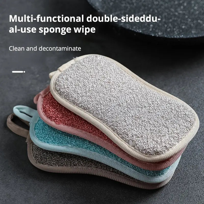 5Pcs Super Absorbent Microfiber Double Sided Scrub Sponge for Dishwashing Kitchen Bathroom Clean Cloth Eraser