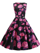 Floral Print Summer Dress Women Vintage Dresses Elegant Retro Party Tank Sleeveless Casual Office Dress