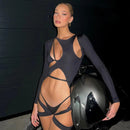 Y2k Tie Up Body Outfit jumpsuit Basic Overalls Casual suits Women Long Sleeve Sexy Bodysuit Top Patchwork Bodycon Club Party