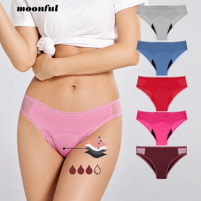 4 Layer Absorbent Menstrual Panties Women Bamboo Fiber Period Panties for Monthly Heavy Flow Lace Bikini Menstruation underwear